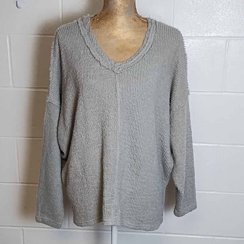 Bibi Textured Oversized Pullover Raglan Sleeves Sweatshirt Top